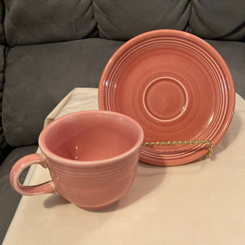 Fiestaware 1959 Rose Pink Coffee Tea Cup/Mug & Saucer/Plate Fiesta USA HLC-EUC